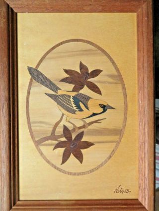 Hudson River Wood Inlay Marquetry " Oriole " Framed Picture 79,  By Jeff Nelson