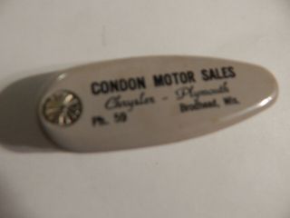 Vintage Key Holder - Condon Motor Sales,  Brodhead,  Wi - Chrysler & Plymouth