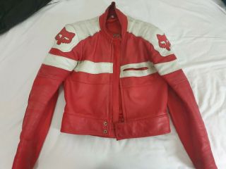 Vintage Fox Racing Leather Motorcycle Jacket Red & White - Size M