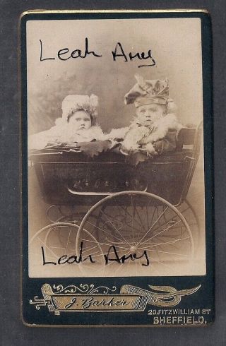 Old Cdv Of Two Babies In Large Wheel Pram Sheffield