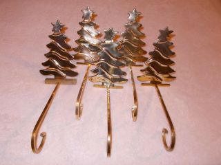 5 Vintage Polished Brass Christmas Tree Stocking Hanger /holder