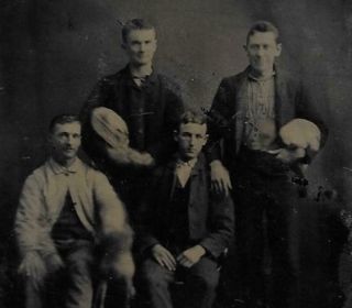 Tintype Photo T202 Group Of 4 Men Posing In Suits Holding ???