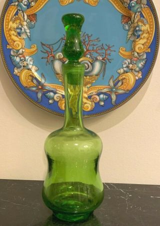 Vintage Blenko Green Art Glass Decanter 13 " High