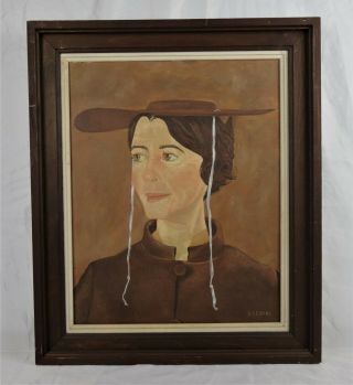 Vintage Mid Century Portrait Oil Painting Of Attractive Woman Signed