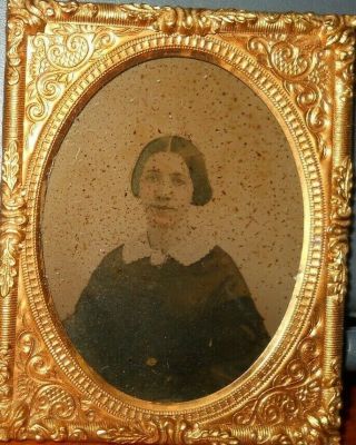 1/9th Siz Ambrotype Of A Lady In Brass Frame