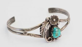 Vintage Sterling Silver Turquoise Native American Navajo Signed Cuff Bracelet