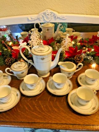 Lovely Vintage Demitasse/tea Set Service For Six Tea Pot Cups Saucers Cream Suga