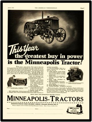 1931 Minneapolis Moline Tractors Metal Sign: All Tractor Features Listed