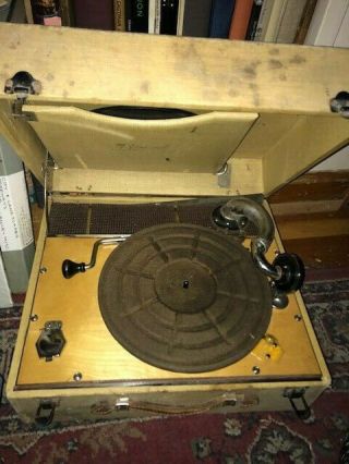 Antique Phonograph Portable Hand Crank 78 Rpm Birch Model