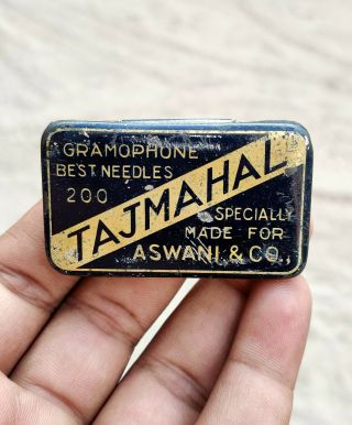 Vintage Taj Mahal Specially Made Aswani & Co.  Gramophone Needles Tin 1940s Japan