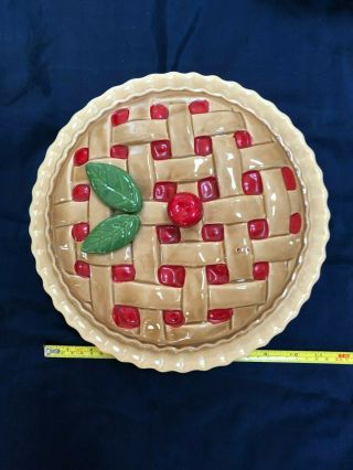 Whittier Ware Ceramic Cherry Pie Plate Dish Lattice Pie Crust Lid Cherries 11 "
