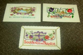 3 X Ww1 Embroidered Silk Postcards & Great Designs Greetings Houses