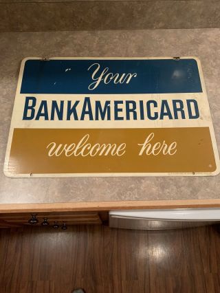 Vintage Large Bankamericard Double Sided Metal Retail Credit Card Sign 16 " X 23 "