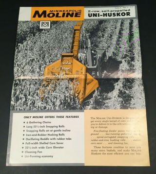 Vtg.  Minneapolis Moline 2 - Row Self Propelled Uni - Huskor Sales Brochure