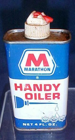 Vintage Marathon Oil Co.  Handy Oiler Tin Contents Findlay Ohio
