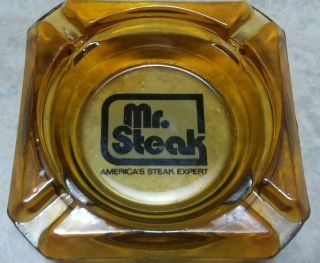 Mr.  Steak Vintage Amber Glass Ashtray - America 