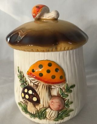 Vtg.  Merry Mushroom Sm/md.  Canister/cookie Jar Sears Roebuck Ceramic Japan 1983