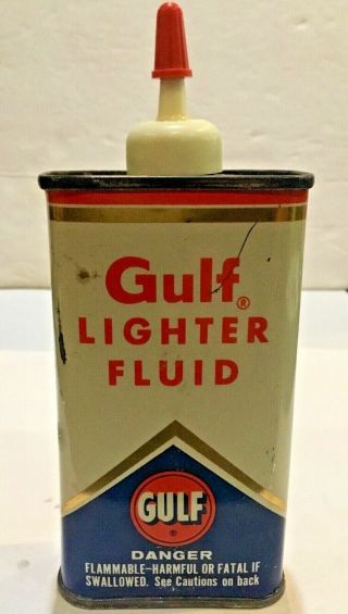 Vintage Gulf Lighter Fluid Old Logo Empty 4 Oz Metal Tin Can