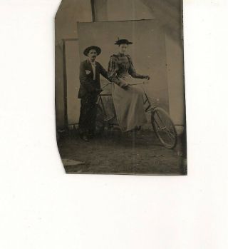 Tintype - Lady And Man On Bicycle Built For Two