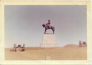 Vintage Color Photo Confederate Soldier On Horse Monument Unknown Location