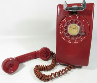 Vintage Red Rotary Dial Wall Phone Western Electric Bell System Telephone