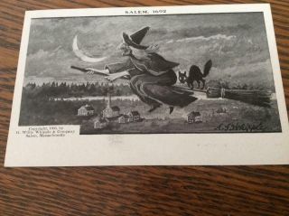 Halloween Whipple Postcard 1903 Salem Witch 1692 Cat Flying Broom
