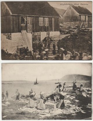 Faroe Islands Denmark 2 Printed Postcards Of Fishing Industry Interest C.  1912