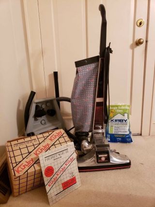 Vintage Kirby Heritage Ii Upright Legend Vacuum Cleaner W/ Attachments Kaddy