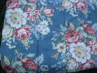 Vtg Ralph Lauren Kimberly Twin Comforter Blue Cottage Floral Cabbage Roses Usa