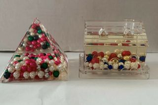 Vintage Lucite Acrylic Pyramid & House Floating Beads Paperweight