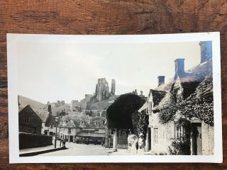 Early 1900s Photo Of Corfe Castle With Street View And People
