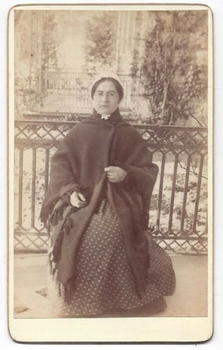 Cdv Victorian Lady Sitting On A Porch Carte De Visite Photograph