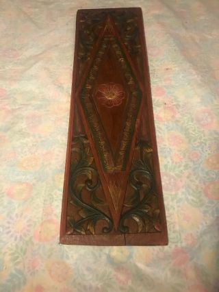 Vtg Wooden Hand Carved Wall Hanging Plaque Panel 31” X 9”
