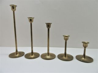 Set Of 5 Vintage Brass Graduated Candlesticks Candle Holders Taiwan Patina
