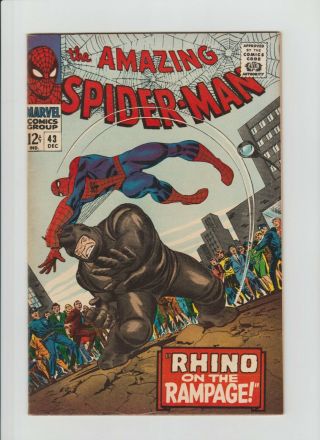 The Spider - Man 43 (dec.  1966,  Marvel) F/vf (7.  0) Origin Of The Rhino