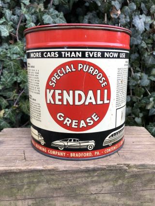 Vintage Kendall Motor Oil 5 Lb Grease Can With Old Style Car Bus Truck Graphics