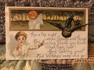 1910 Halloween Postcard L&e Serie 2262 Goblins Owl Jackolantern