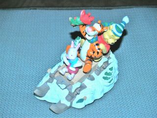 Ceramic Disney Winnie The Pooh,  Piglet & Tigger In Sled Stocking Holder