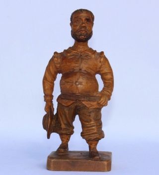 Antique / Old Vintage Wood Carving Man Figurine Folk Art Signed Mg