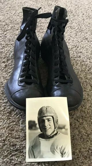 Vintage 1940’s Black Leather High Top Football Cleats