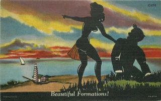 Comic Humor 1940s Sexy Woman Silhouette Formation Postcard Teich Linen 6269