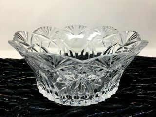Large Vintage Heavy Crystal Glass Fruit/centerpiece Bowl Sawtooth Scalloped Rim