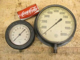 2 Large Vintage Pressure Gauge Ashcroft 1850 0 - 60 & Acco Helicoid 0 - 10,  000 Psi