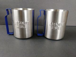 Absolut Vodka Moscow Mule Mug Blue Handle Stainless Cup Man Cave Gift Set Of 2