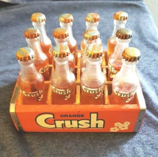 Vintage Collector Orange Crush 3 Inch Mini Bottles With Crate - Complete Set
