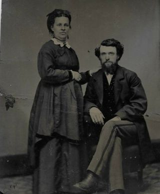 Tintype Photo T41 Man And Woman In Dress - Striped Pants
