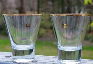 Gold Rimmed Crown Royal Whisky Rocks Glasses With Cr In Base