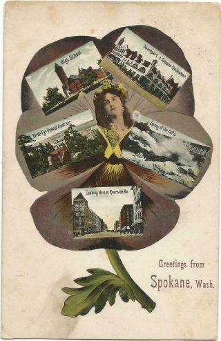 Spokane,  Wa Rockford,  Washington 1909 Pansy Postcard,  5 Views,  Street Scene