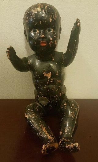 Rare Antique Vintage Black Americana Tin Toy Baby Doll Complete Metal Head Body