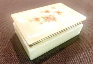 Vintage Alabaster Hand Carved Trinket Jewelry Box Made In Italy